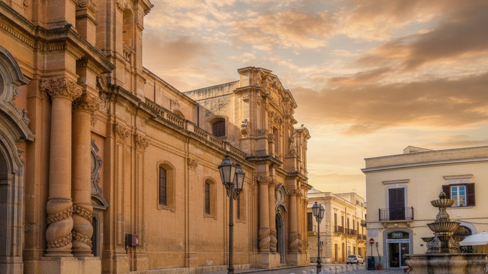 Una chiesa barocca del centro storico di Marsala all'imbrunire